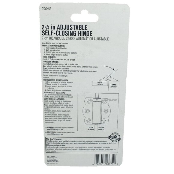 ACE  Adjustable Self Closing Hinge Zinc #5292461 - Picture 2 of 2